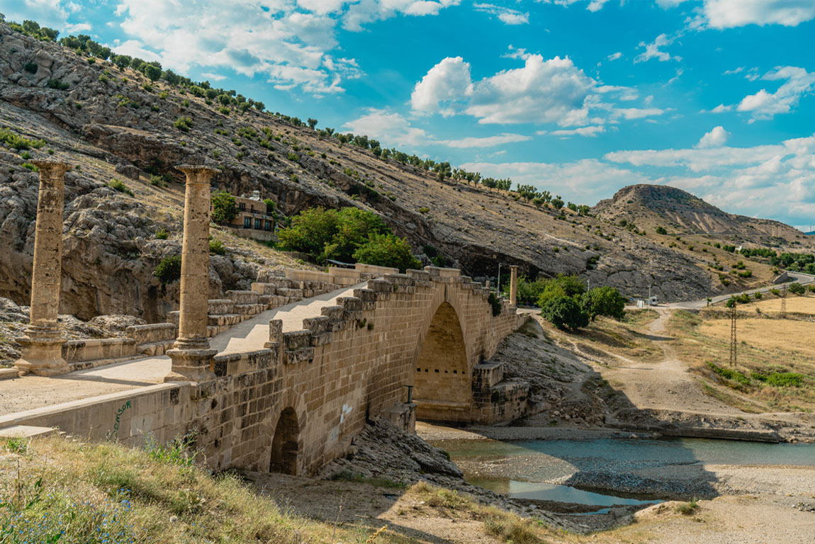 Cendere Bridge is a historical Roman bridge located in Southeastern Turkey. Adiyaman, Turkey.